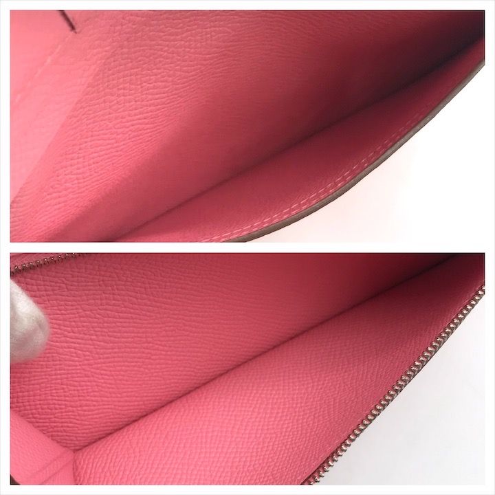 Hermes Bearn Souffle Bifold Depth Wallet Silver Shikaku Pink