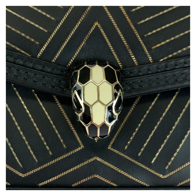 Bvlgari Bulgari Serpenti Diamond Blast Black White Leather Chain Shoulder Bag