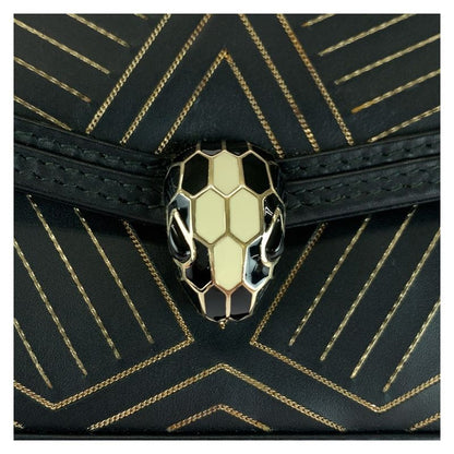 Bvlgari Bulgari Serpenti Diamond Blast Black White Leather Chain Shoulder Bag