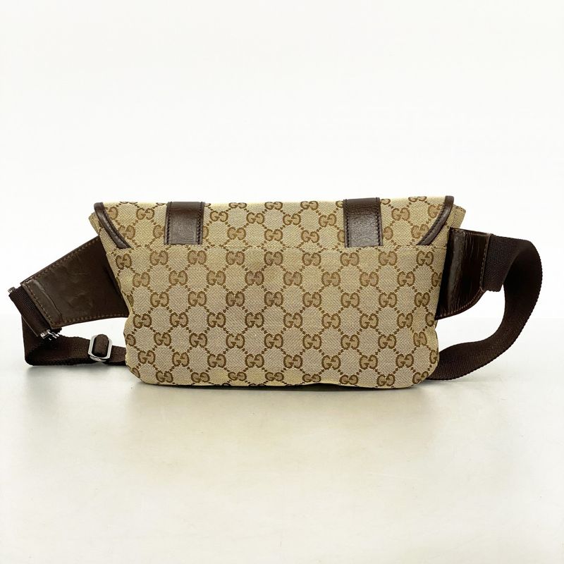 Gucci Waist Bag GG Canvas 145851 Canvas Brown Silver Hardware Women