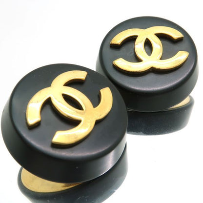 Chanel Earring 2 8 Coco Mark Black X Gold GP Round Large Vintage