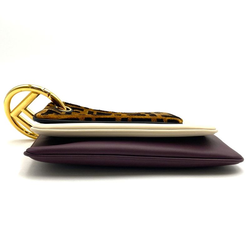 Fendi Triplet 8bs001ao6t Triplet Pouch Clutch Bag Zucca Brown/white/bordeaux