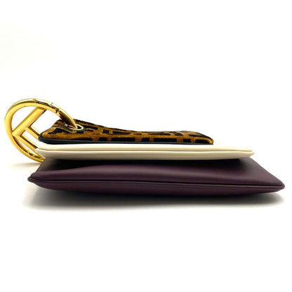 Fendi Triplet 8bs001ao6t Triplet Pouch Clutch Bag Zucca Brown/white/bordeaux