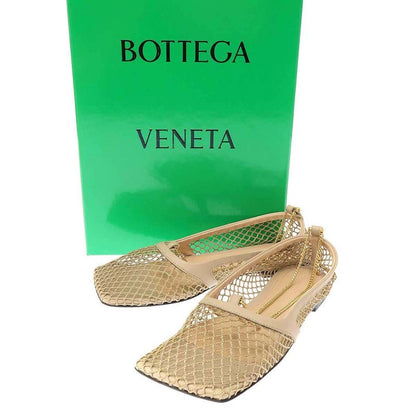 Bottega Veneta Stretch Ballerina Square Toe Mesh Chain Flat Shoes Beige 34 1 2