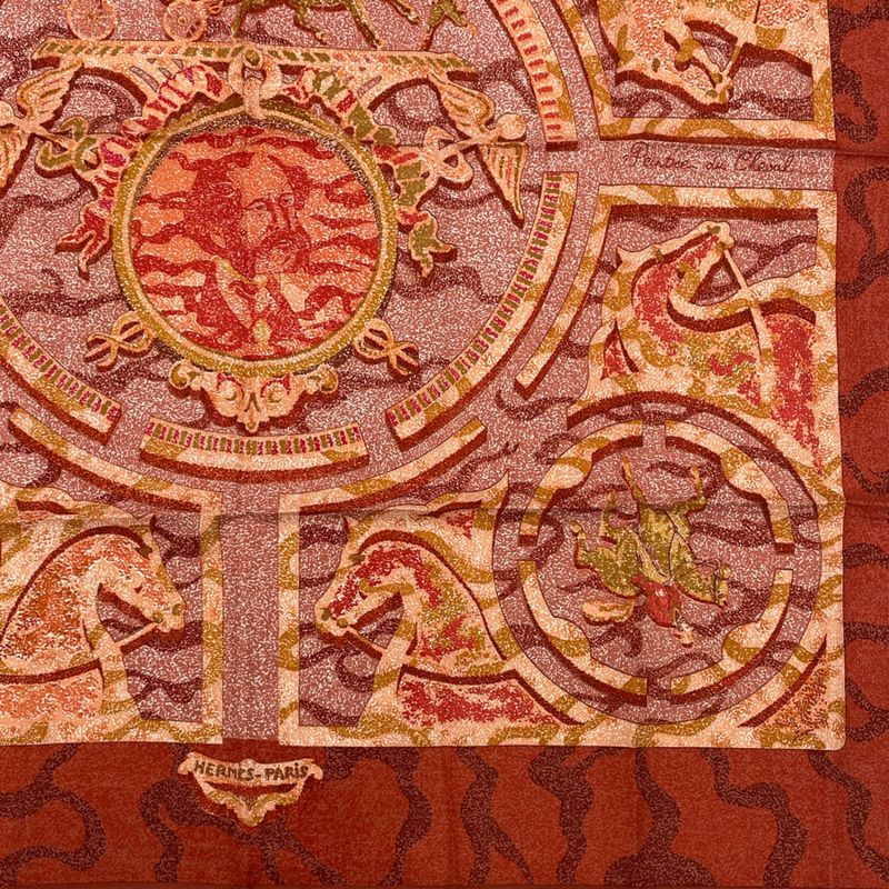 Hermes Peintre DU Cheval Painter Painting Horses Carre 90 100% Silk Scarf Red