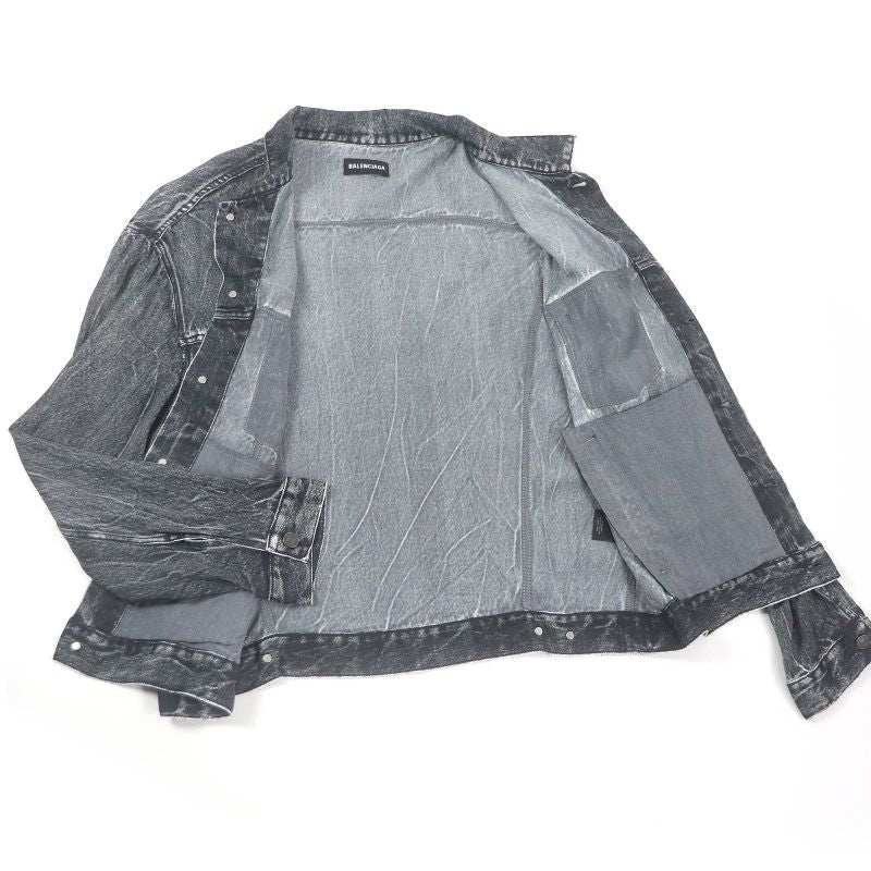 Balenciaga 20SS 621580 Denim Transfer Print Stretch Jacket Blouson Black L Made