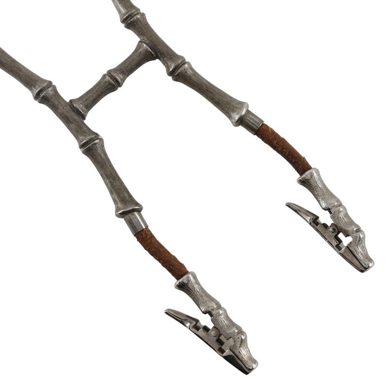 Hermes Bamboo Halter Leather X Metal Silver/brown Ladies 32g Necklace