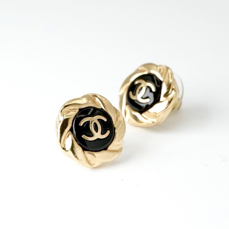 Chanel Earrings Earring Gold Black Coco Mark