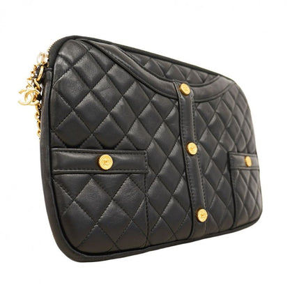 Chanel Shoulder Bag Girl Chanel Lambskin Black Gold Hardware Women