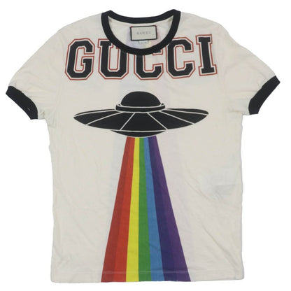 Gucci 476035 Vintage Finish UFO Dragon Embroidery Print Short Sleeve White XS