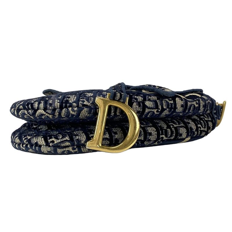 Dior/christian Dior Handbag Saddle Bag Navy Ivory And Gray