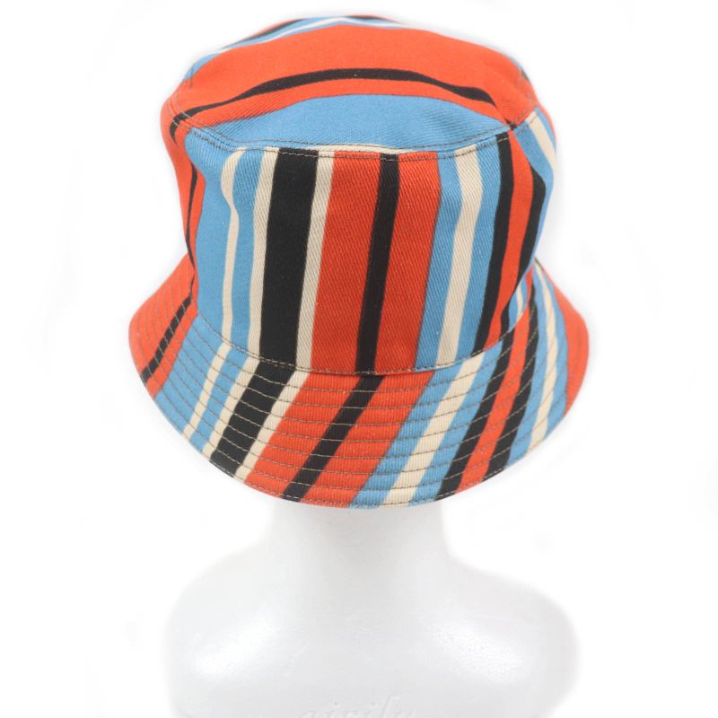 Prada 2hc137 Stripe Triangle Logo Triangle Plate Bucket Hat Orange Multicolor
