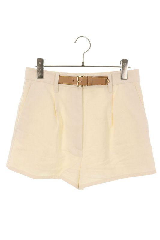 Prada P276he S000 14GF Cotton Linen Shorts With Logo Belt Women 36