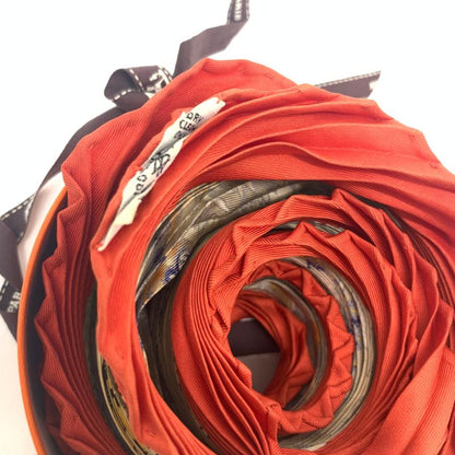 Hermes Pleated Sichlian Sichuan Sicilian Animal Scarf 100% Silk Orange