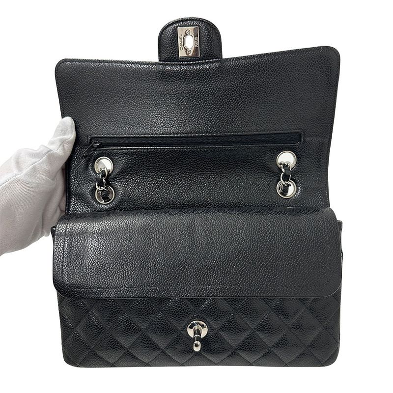 Chanel Bag Women's Brand Shoulder Bag Matelasse 25 Caviar Skin Black Silver