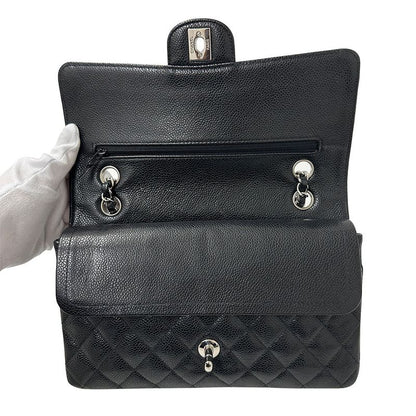 Chanel Bag Women's Brand Shoulder Bag Matelasse 25 Caviar Skin Black Silver