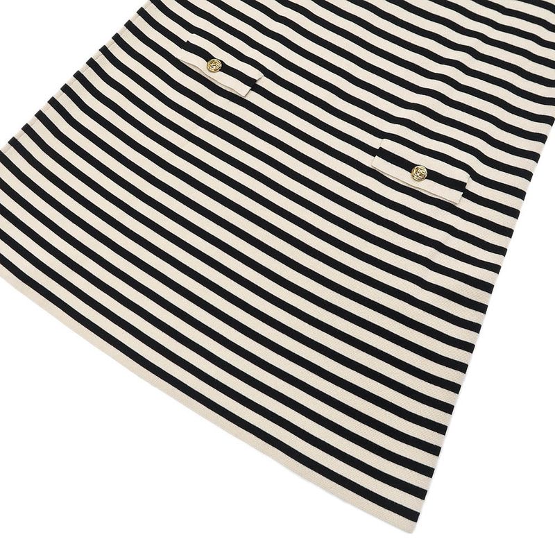 Gucci Knit Dress Border Light Beige Black M Wool 572614 Women's Apparel