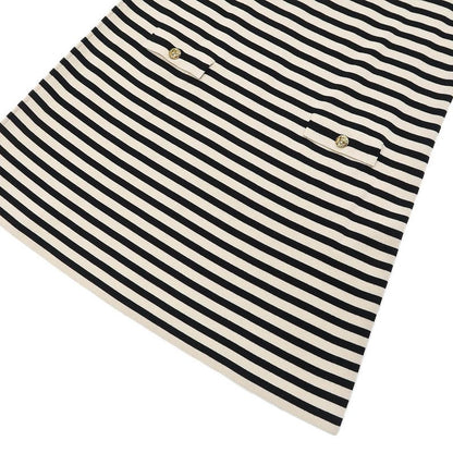 Gucci Knit Dress Border Light Beige Black M Wool 572614 Women's Apparel