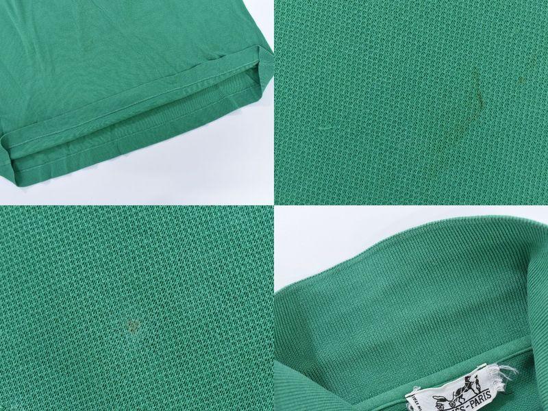 Authentic Hermes Cotton Polo Shirt Short Sleeve Tops Green Ladies Clothing Used