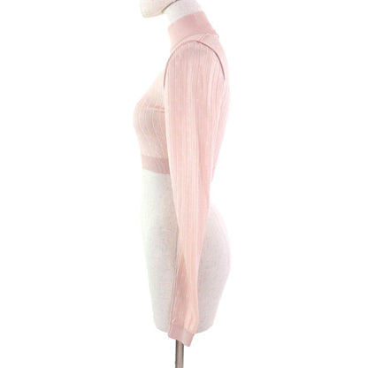 Fendi 2023 Fzx834 Cropped High Neck Long Sleeve Knit Top Pink 36 Made In Italy