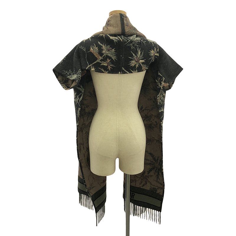 Christian DIOR | 2020ss | Wool Jacquard Fringe Shawl Poncho | S | Charcoal