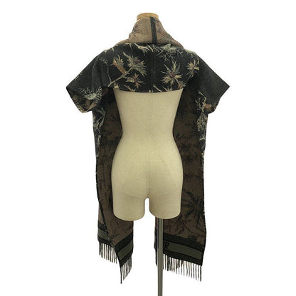 Christian DIOR | 2020ss | Wool Jacquard Fringe Shawl Poncho | S | Charcoal