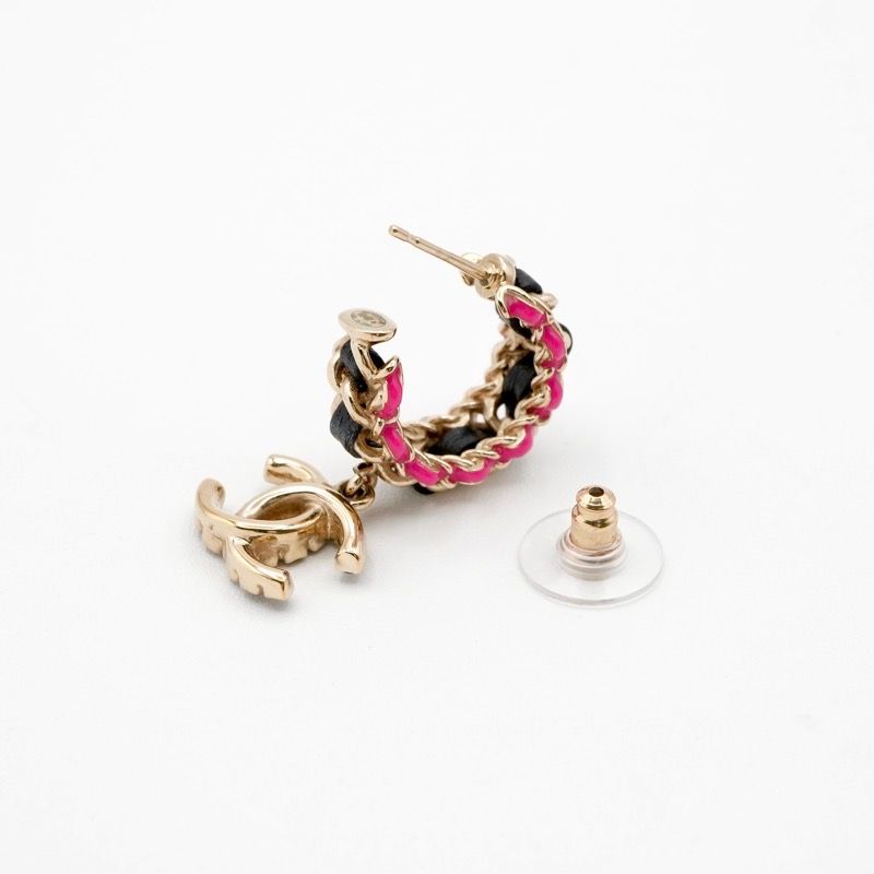 Chanel Earrings Earring Gold Black Pink Coco Mark Hoop