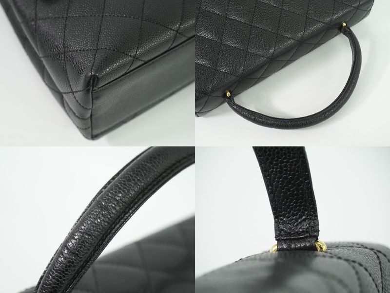 Authentic Chanel Coco Mark Matelasse Turnlock Handbag Caviar Skin Leather Black