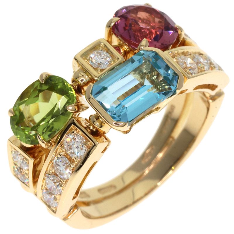 Bvlgari Bulgari Allegra Diamond Multicolored Stone Ring And Ring 18K Yellow
