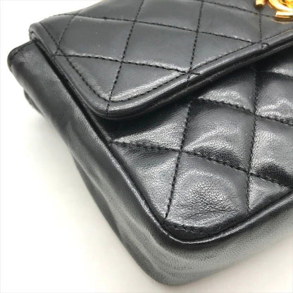 Chanel CC Logo Mini Quilted Turnlock Lambskin Chain Shoulder Bag Black