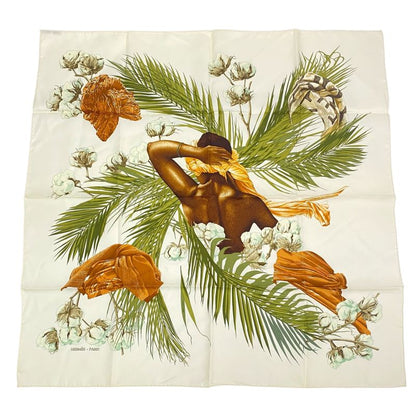 Hermes Scarf Carre 90 Silk Turbans DES Reines Princess Turban Flowers Leaves