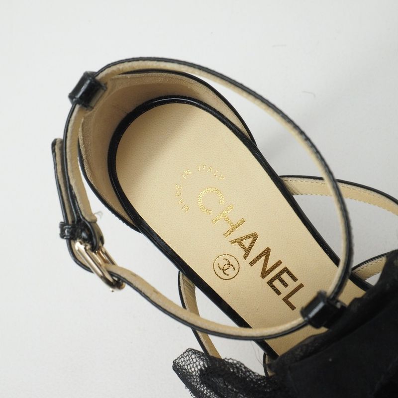 Chanel Sandals Size 35.5 Lace Shoes Ankle Strap Thong Sandals Mules CC Logo