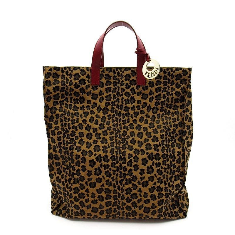 Fendi Leopard Handbag 8bh173 Canvas Ladies Handbag Brown Excellent Condition