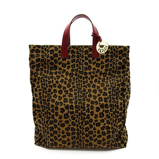 Fendi Leopard Handbag 8bh173 Canvas Ladies Handbag Brown Excellent Condition