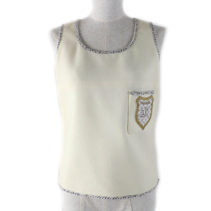 CHANEL 05C P24999 100% Wool Coco Mark Emblem Tweed Trim Sleeveless Cut And Sewn