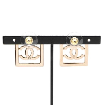 Chanel Earrings Earring Gold Coco Mark Rhinestone Square