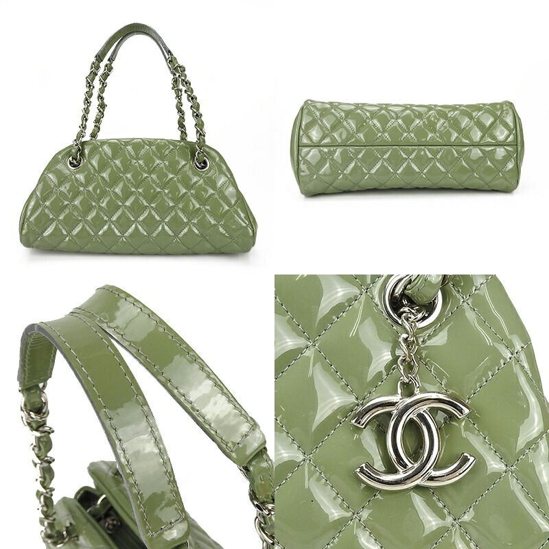 Chanel Handbag Mademoiselle Beau Ring Coco Mark Enamel Green Silver Hardware