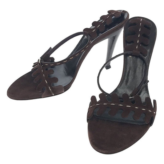 Fendi Leather Suede Ankle Strap Heeled Sandals