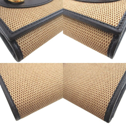 Gucci 621891 Horsebit 1955 Compact Wallet Canvas Leather Beige Navy Blue Bifold