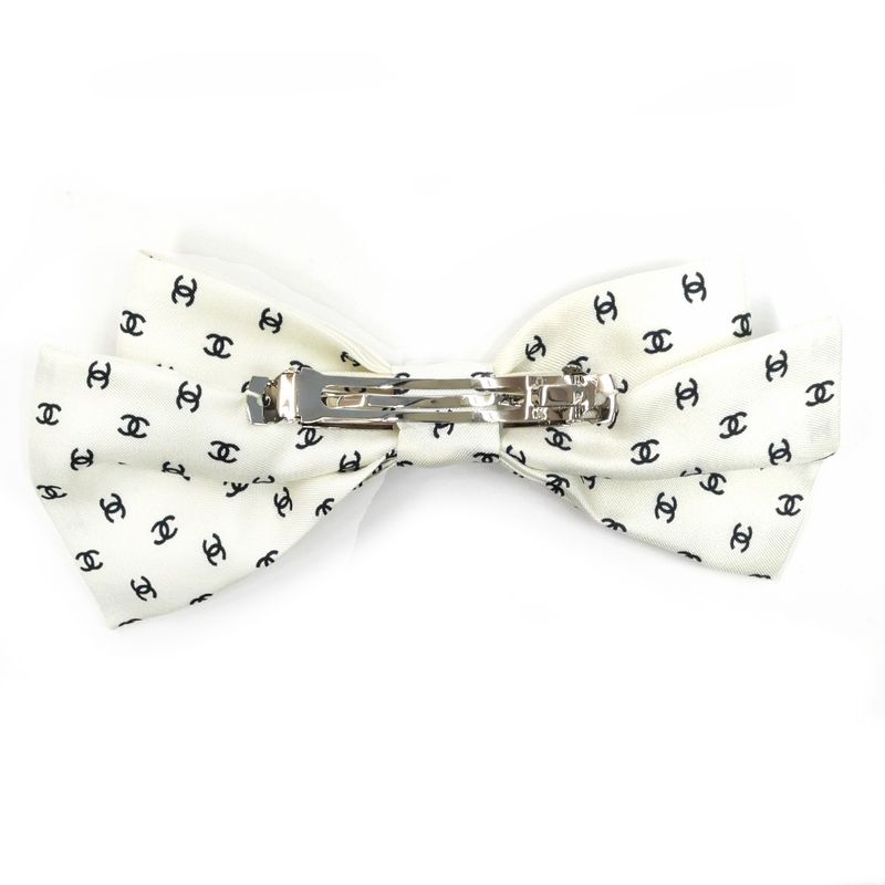 Chanel Valletta Aaa821 Ribbon White Logo COCO Silver-hardware Hair