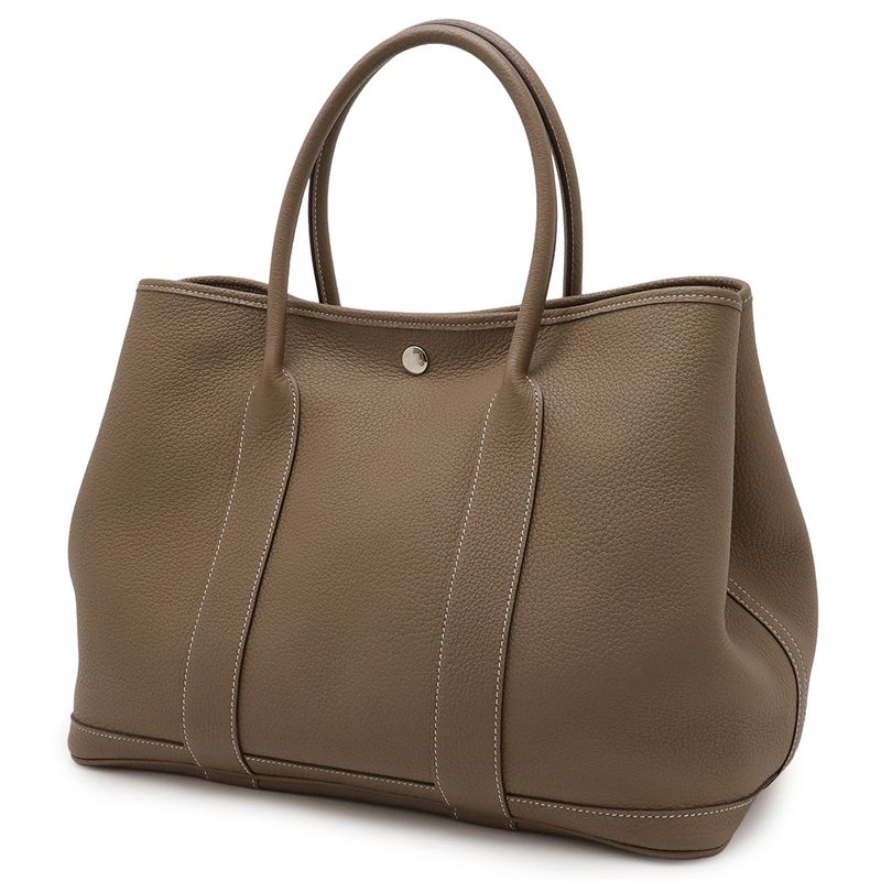 Hermes Garden Party PM Tote Handbag Negonda Leather Etoupe Glazed Silver