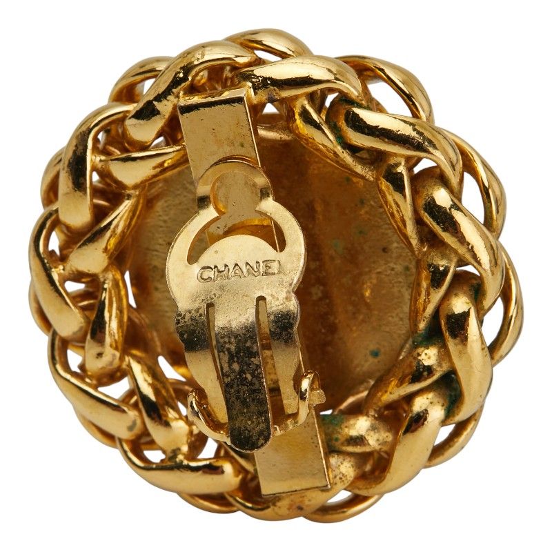 Chanel Coco Mark Round Barley Ear Of Rice Motif Gold Plated Ladies Chanel