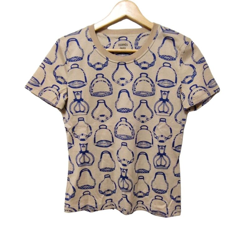 Hermes Short Sleeved T-shirt Size 36 S Women - 3e4622dm Beige And Navy