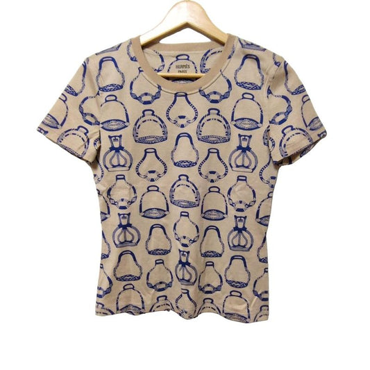 Hermes Short Sleeved T-shirt Size 36 S Women - 3e4622dm Beige And Navy