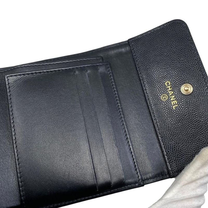 Chanel Trifold Wallet Flap Wallet Ap4175 Matelasse Caviar Skin Coco Mark