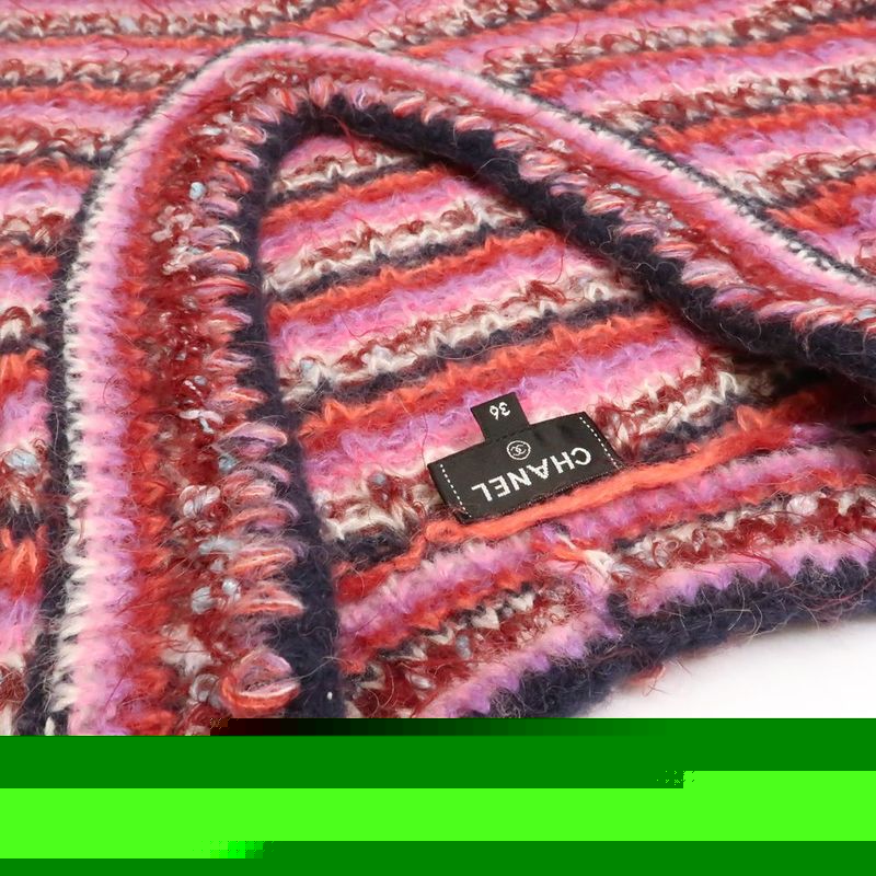 Chanel Border Knit P72980 K10502 Alpaca Silk V-neck Pink #36 Sweater Chanel