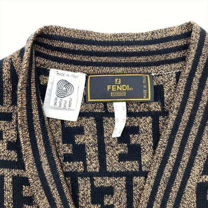 Fendi Knit Vest Wool Zucca Pattern Black And Brown Logo Women