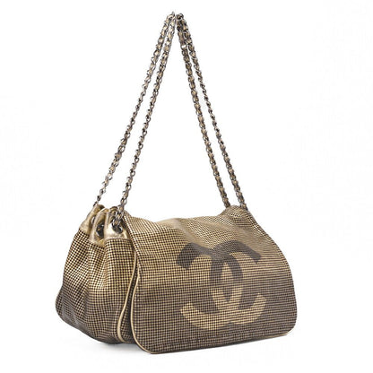 Chanel Shoulder Bag Coco Mark Full Flap Leather Gold With Silver Hardware