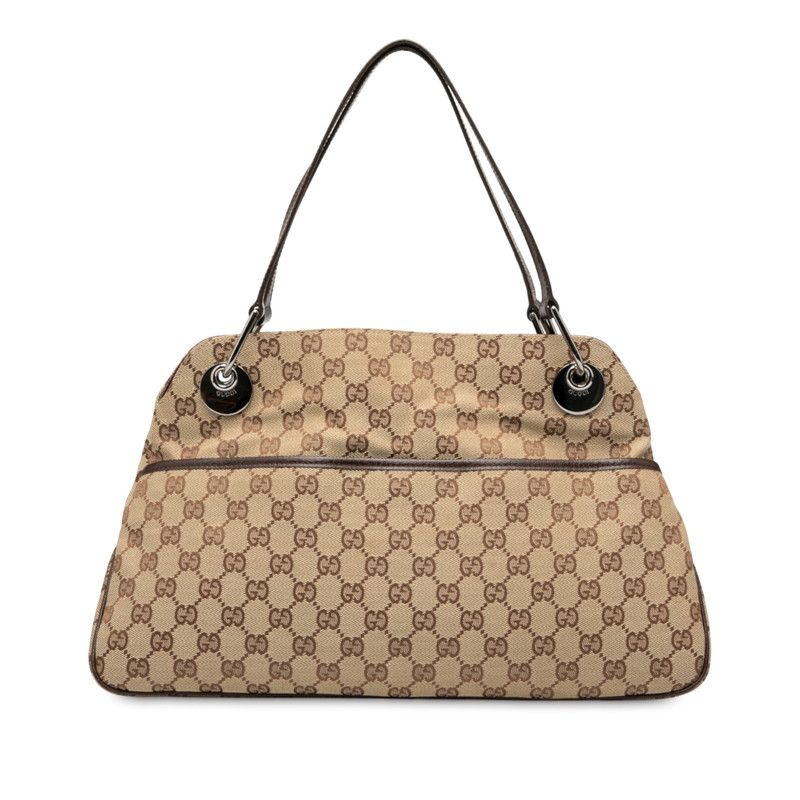Gucci GG Canvas Tote Bag One Shoulder Bag 121023 Beige Brown Canvas Leather