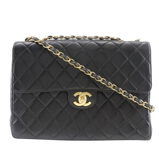 Chanel Deca Matelasse Double Chain Vintage Lambskin Black Ladies Shoulder Bag